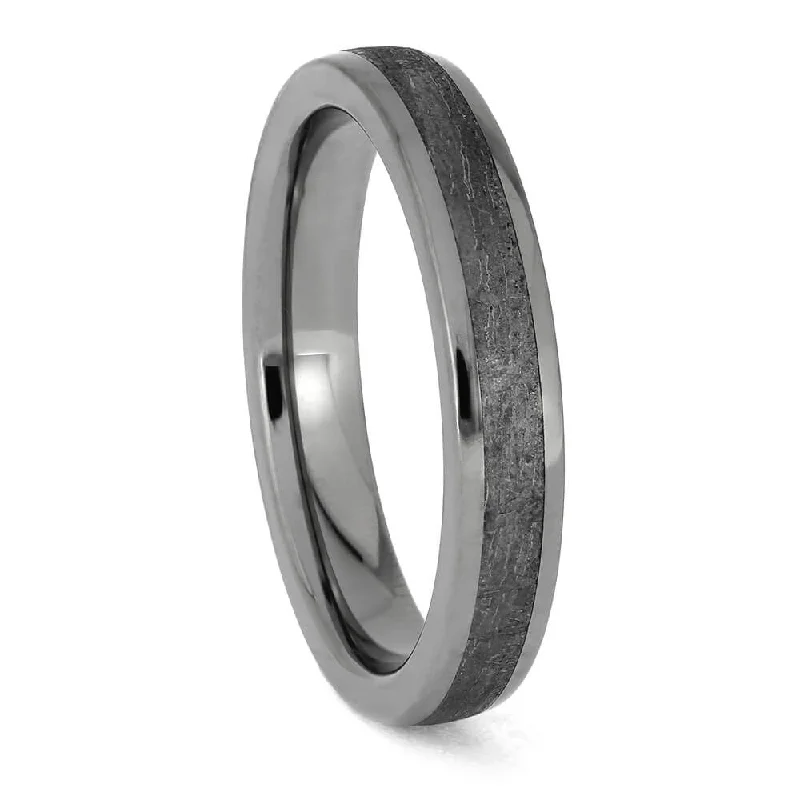 Narrow Meteorite Wedding Band with Titanium Edges