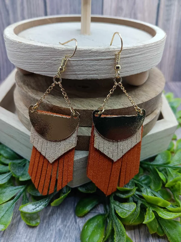 Cream & Orange Suede Drop Earrings