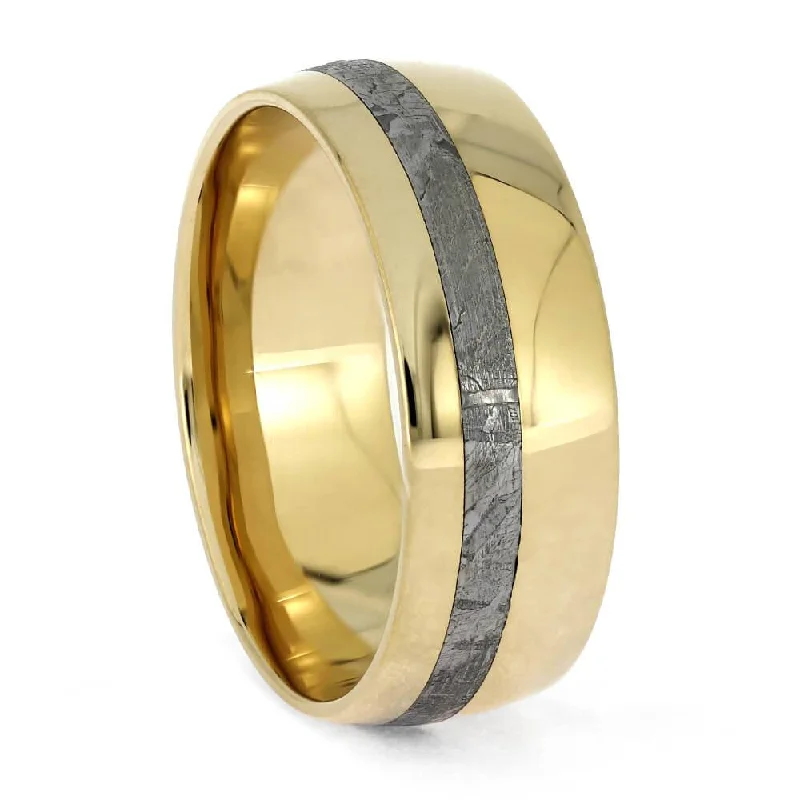 Genuine Meteorite & Yellow Gold Men's Wedding Band