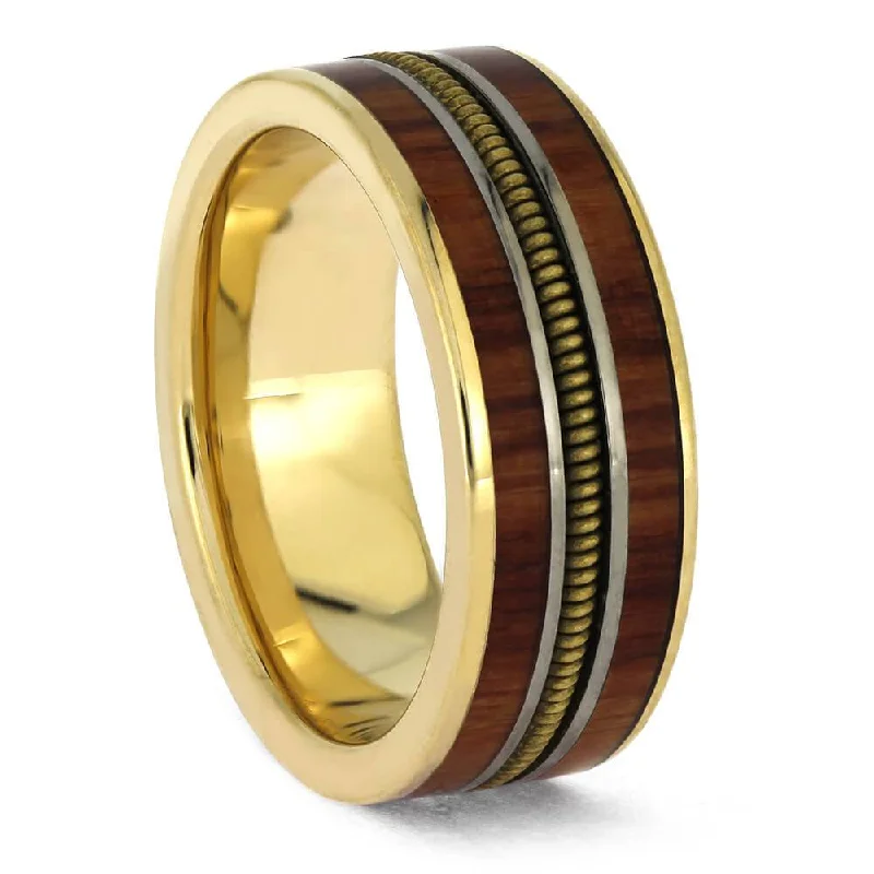 Tulipwood and Yellow Gold Guitar String Ring