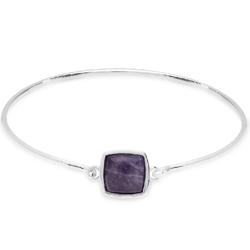 Dolce Giavonna Sterling Silver Square Gemstone Bangle