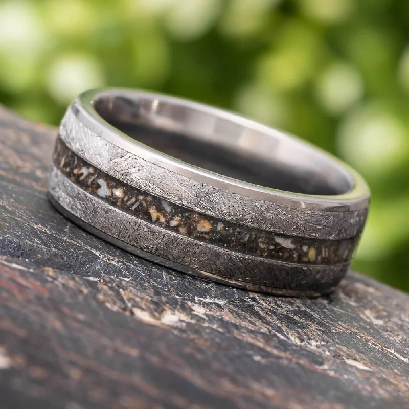 Genuine Meteorite & Fossil Wedding Band