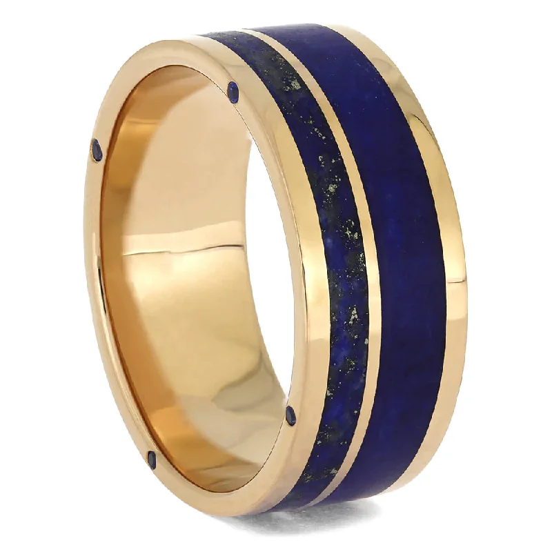 Rose Gold Wedding Band with Lapis Lazuli and Sapphires