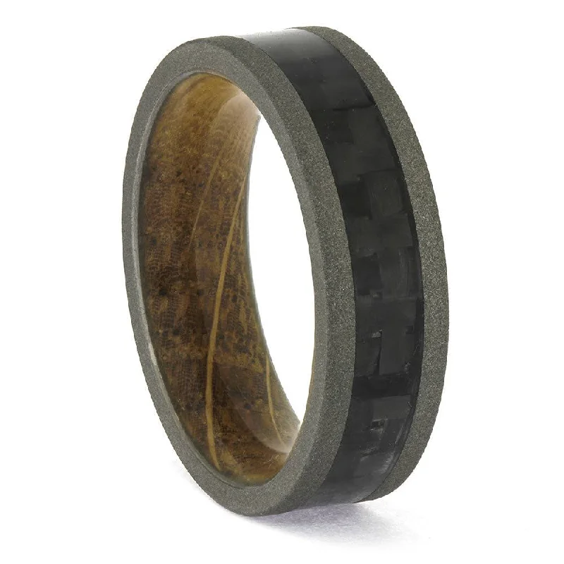 Whiskey Barrel Wood and Carbon Fiber Wedding Band