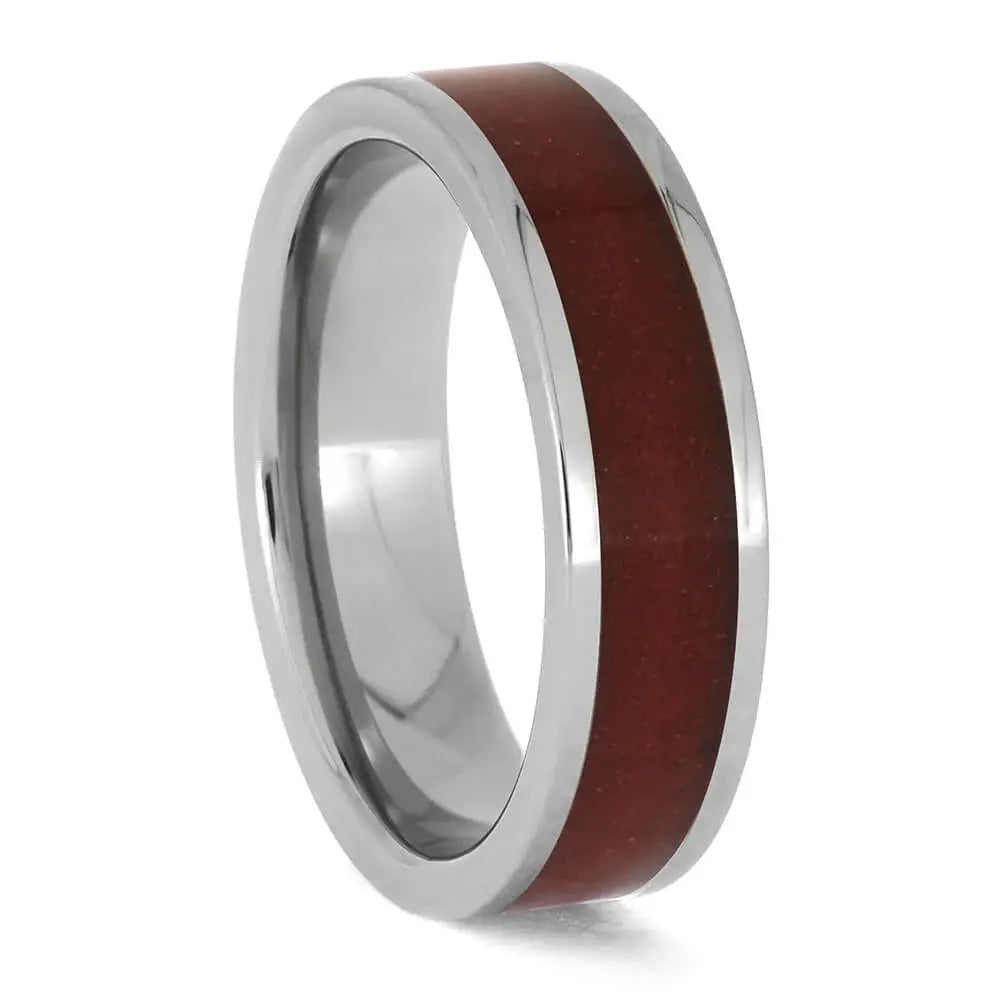 Shocking Red Sand Ring with Polished Titanium