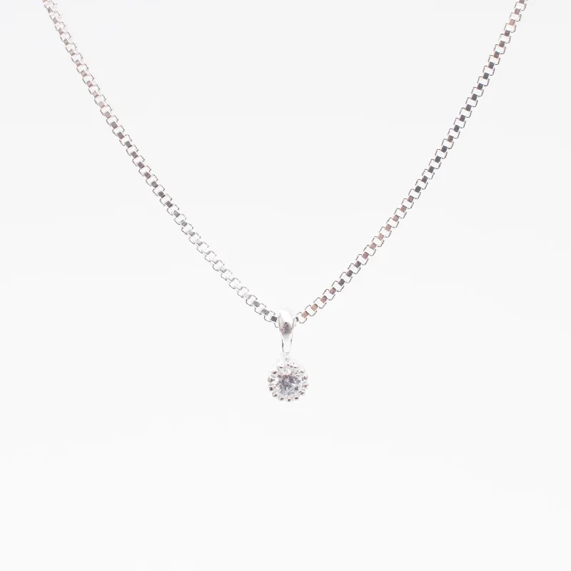 Silver Tiny Milgrain Edge Cubic Zirconia Necklace