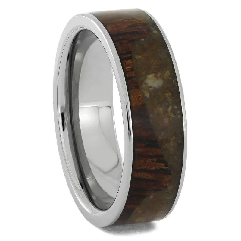 Koa Wood & Dinosaur Bone Wavy Wedding Band