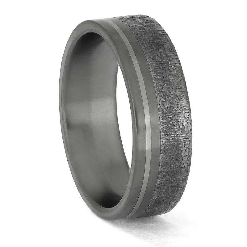 Gold-Striped Meteorite Ring Set on Titanium Band