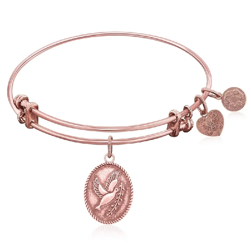 Expandable Bangle in Pink Tone Brass with Peace Symbol