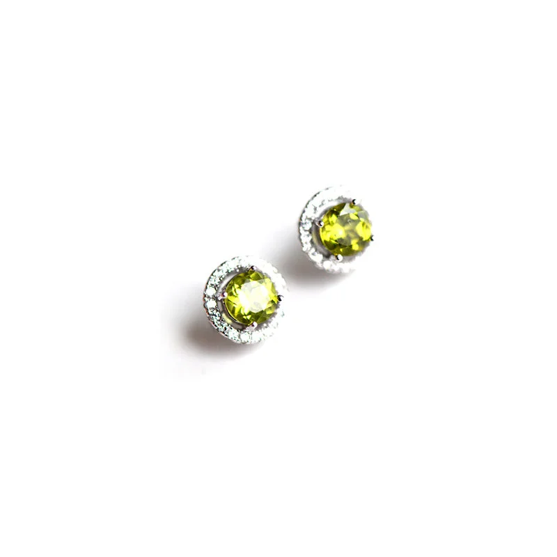 Peridot Stud Earrings in 18K White Gold Plated Sterling Silver Handmade Jewelry Accessories Gifts Women