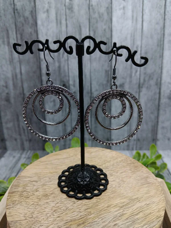 Gunmetal Circles Earrings with Rhinestone Accents