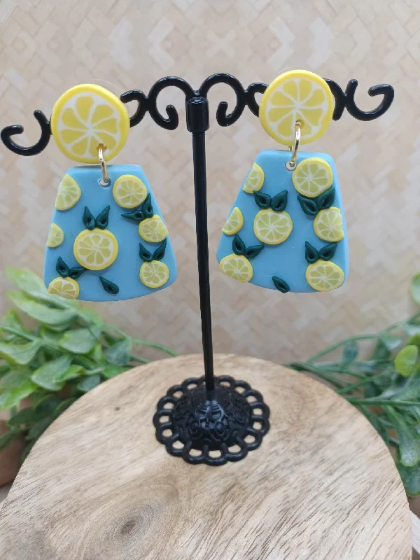 Blue Clay Style Earrings w/ Lemons