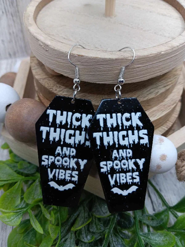 Thick Thighs Spooky Vibes Coffin Shaped Earrings