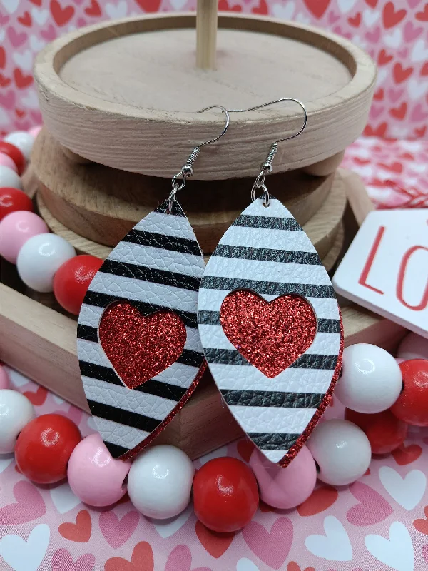 Double Layered Leather Style Earrings w/ Heart Cutout