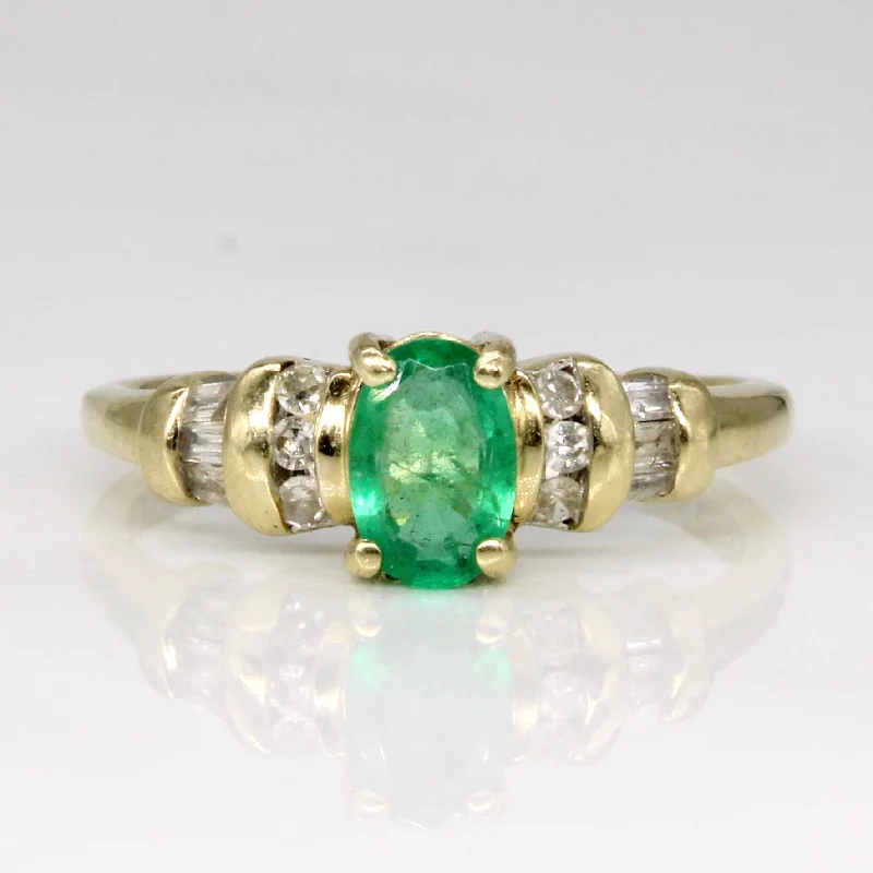 Emerald & Diamond Ring | 0.27ctw,  0.18ctw | SZ 4.75 |