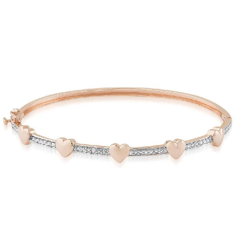 Finesque Rose Gold Overlay Diamond Accent Heart Design Bangle