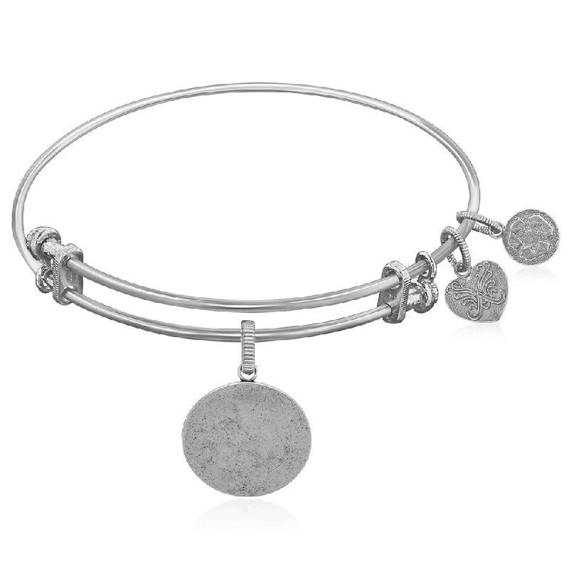 Expandable White Tone Brass Bangle with Oval Engravable Symbol