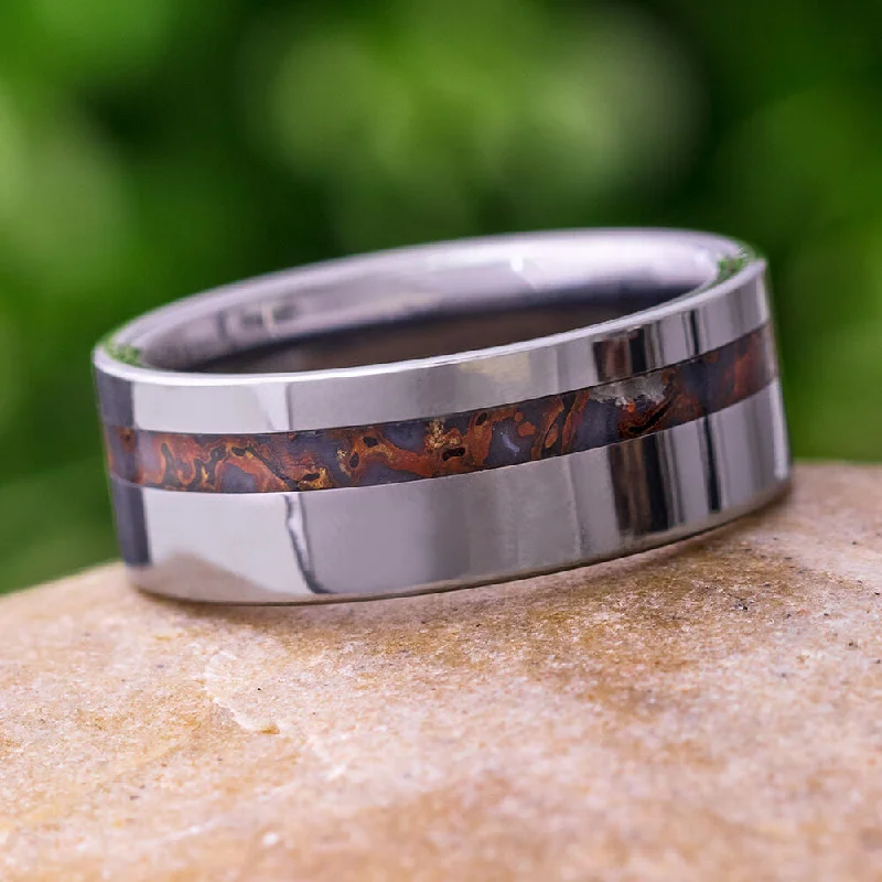 Tungsten & Dinosaur Fossil Wedding Band