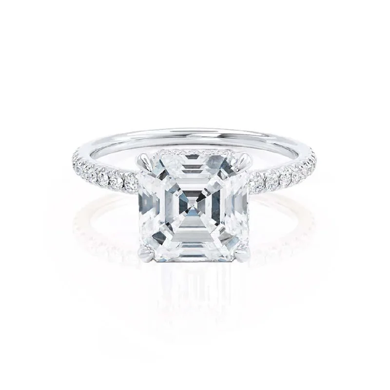 1.30 CT Asscher Shaped Hidden Halo Moissanite Engagement Ring