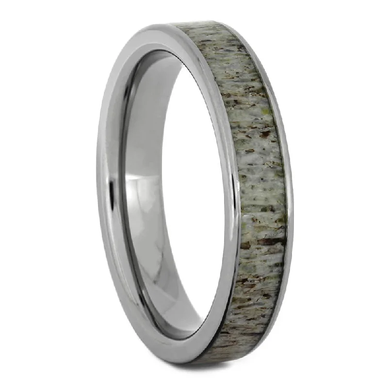 Women's Thin Wedding Band with Deer Antler