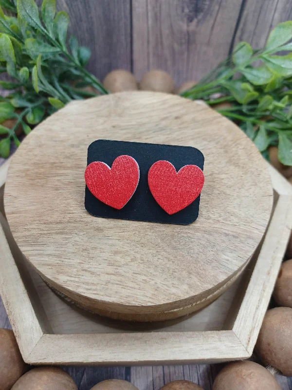 Red Wooden Heart Earrings