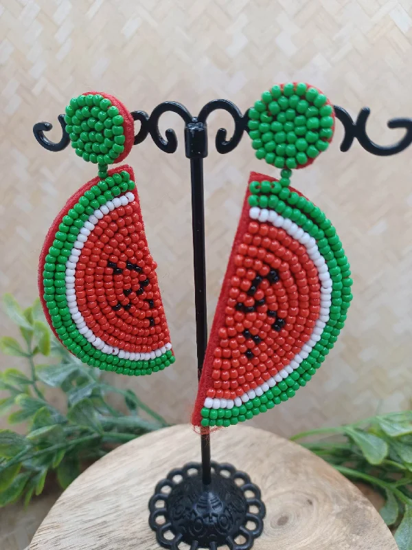 Red Watermelon Sea Beaded Earrings