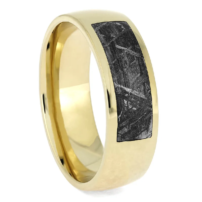 Yellow Gold Wedding Band with Partial Meteorite