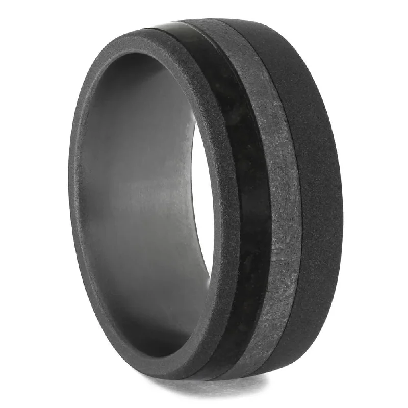 Men's Meteorite Wedding Band with Crushed Dinosaur Bone