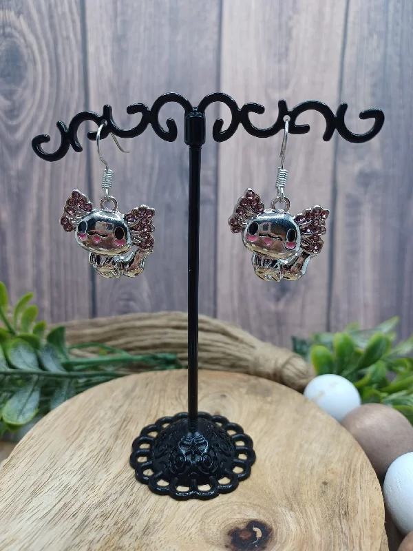 Axolotl Earrings w/ Pink Rhinestones