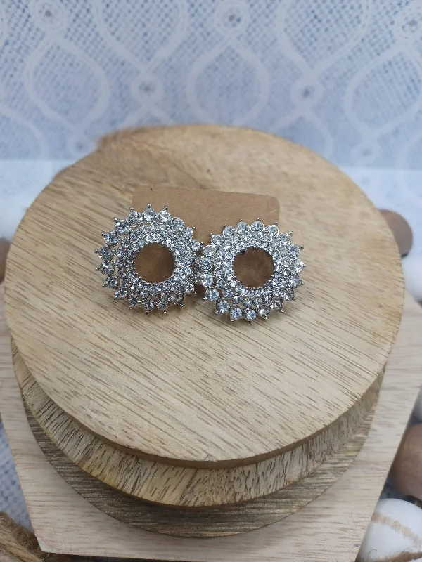 Silver Rounded Rhinestone Earrings