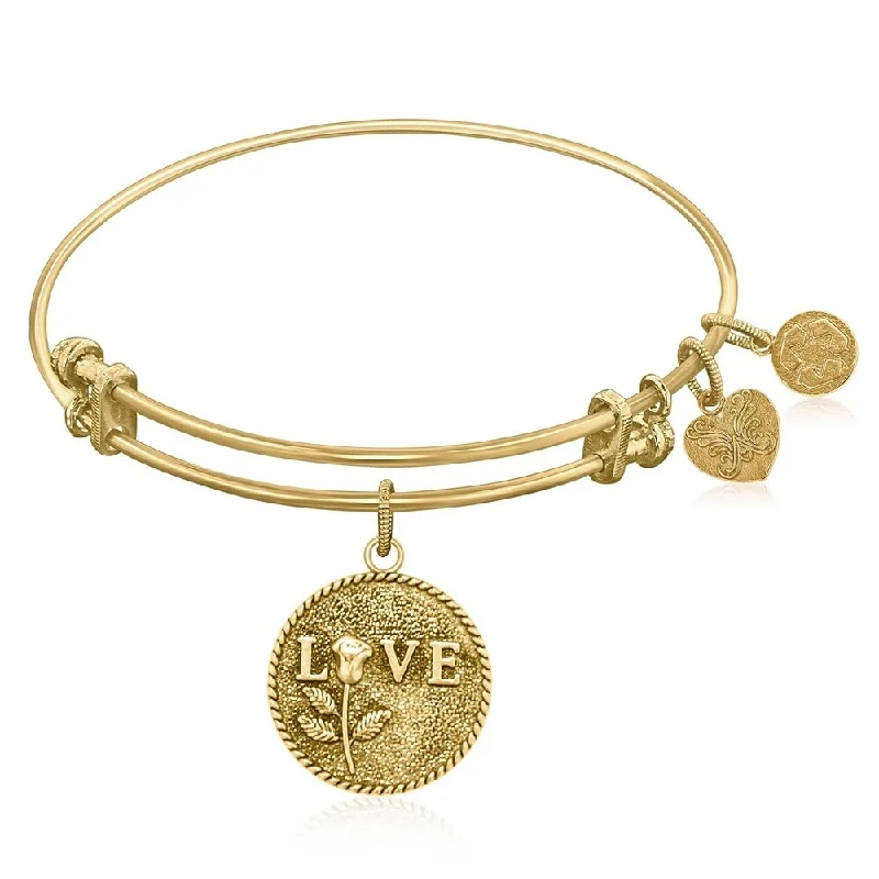 Expandable Bangle in Yellow Tone Brass with Love Special Message Symbol