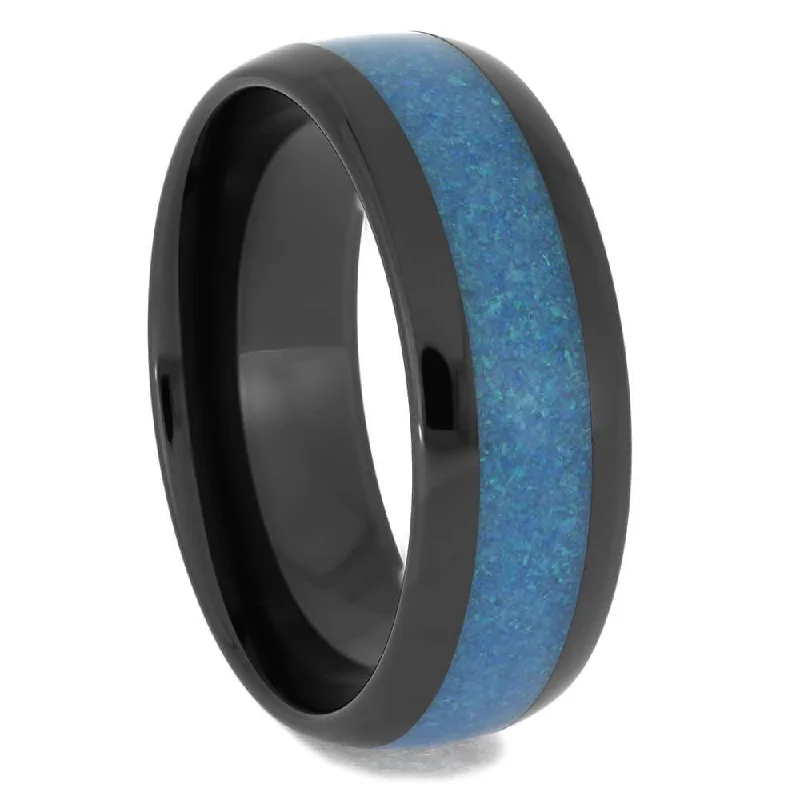 Black Ceramic & Blue Opal Men's Ring