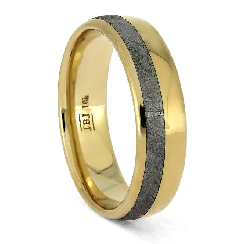 Elegant Gold Ring with Meteorite Inlay