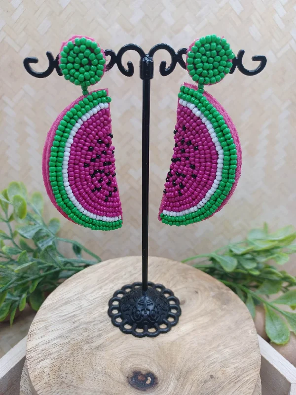 Pink Watermelon Sea Beaded Earrings