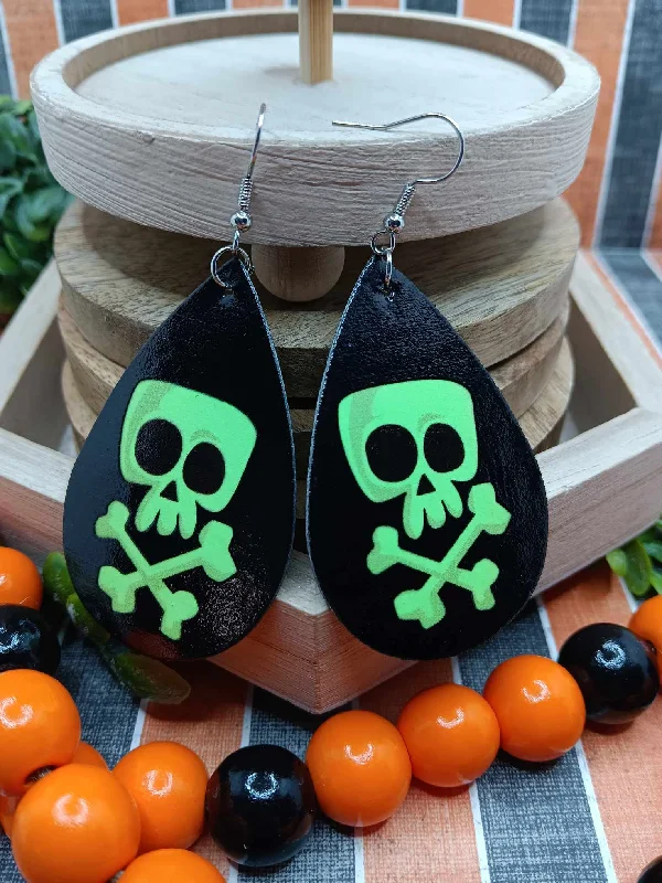 Glow in the Dark Skeleton Leather Style Earrings