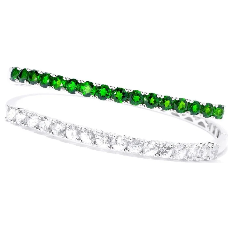 Sterling Silver 10.5Ctw Chrome Diopside & White Zircon Double Hinge Bangle