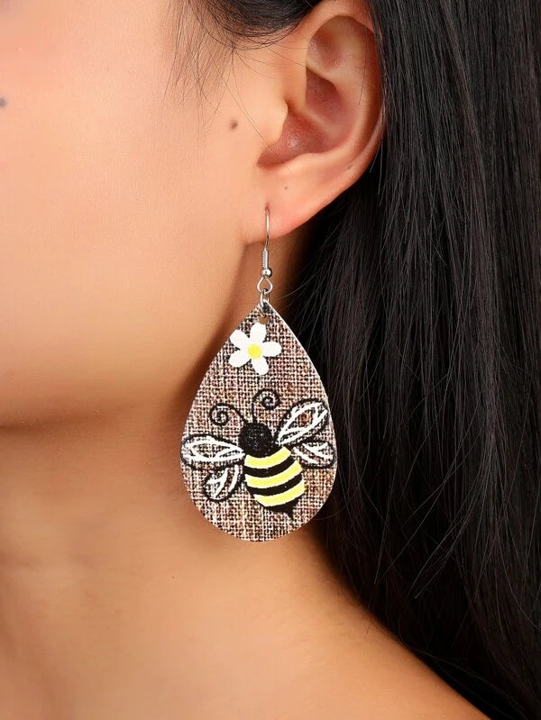 Bee Leather Style Earrings