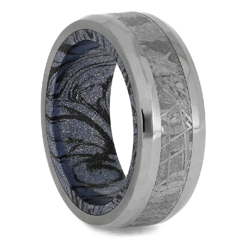 Meteorite Ring with Mokume Gane Sleeve