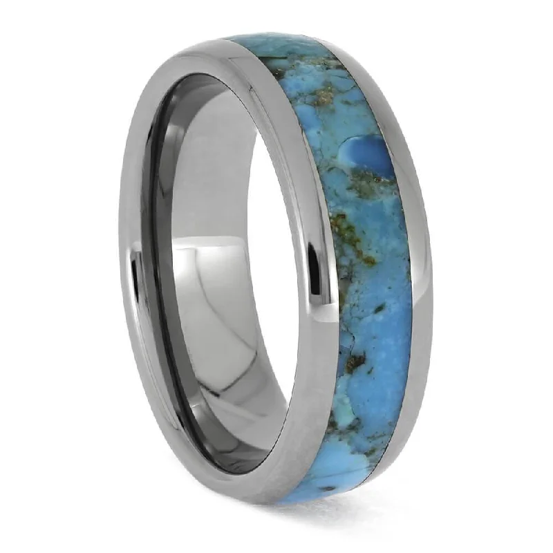 Men's Blue Turquoise Ring in Titanium