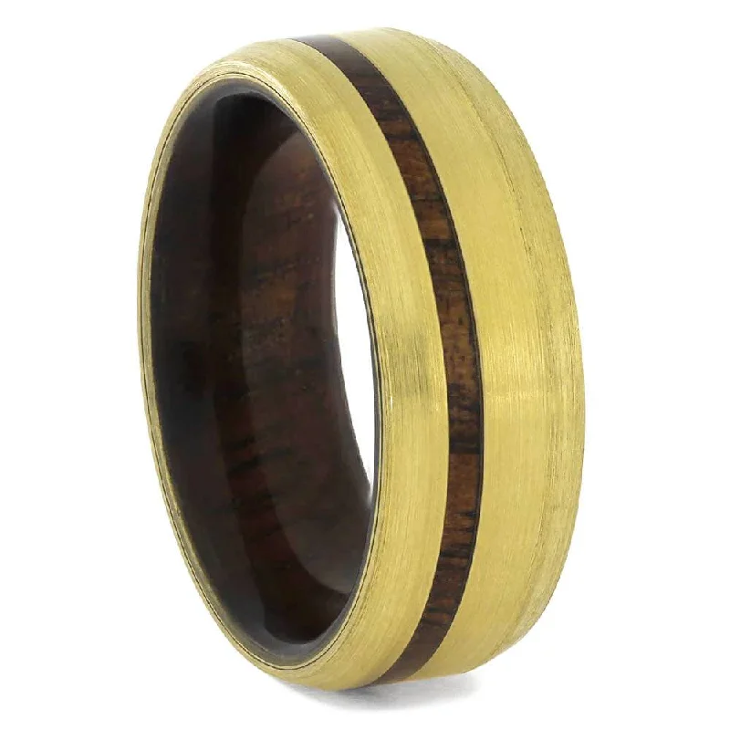 Yellow Gold & Koa Wood Wedding Band