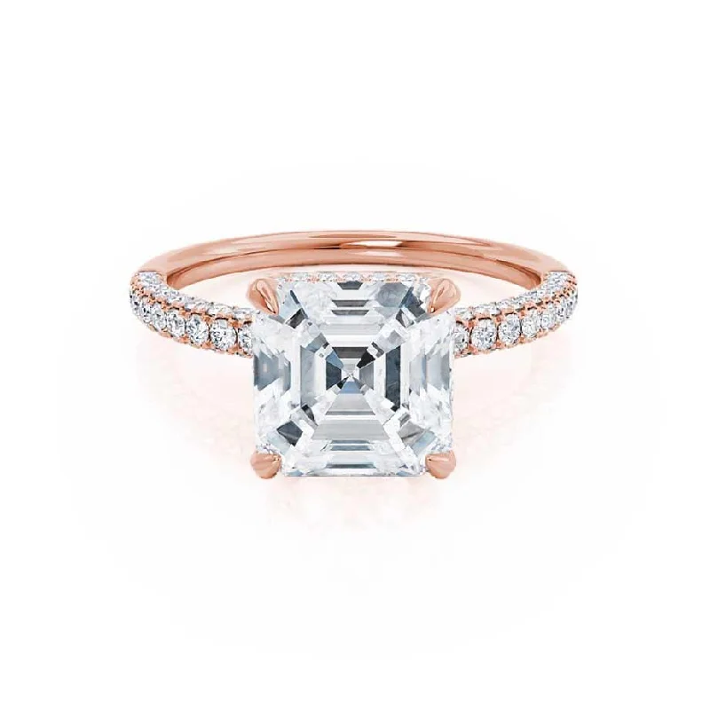 1.30 CT Asscher Shaped Moissanite Hidden Halo Style Engagement Ring