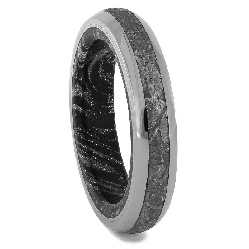 Authentic Meteorite Wedding Band with Mokume Sleeve