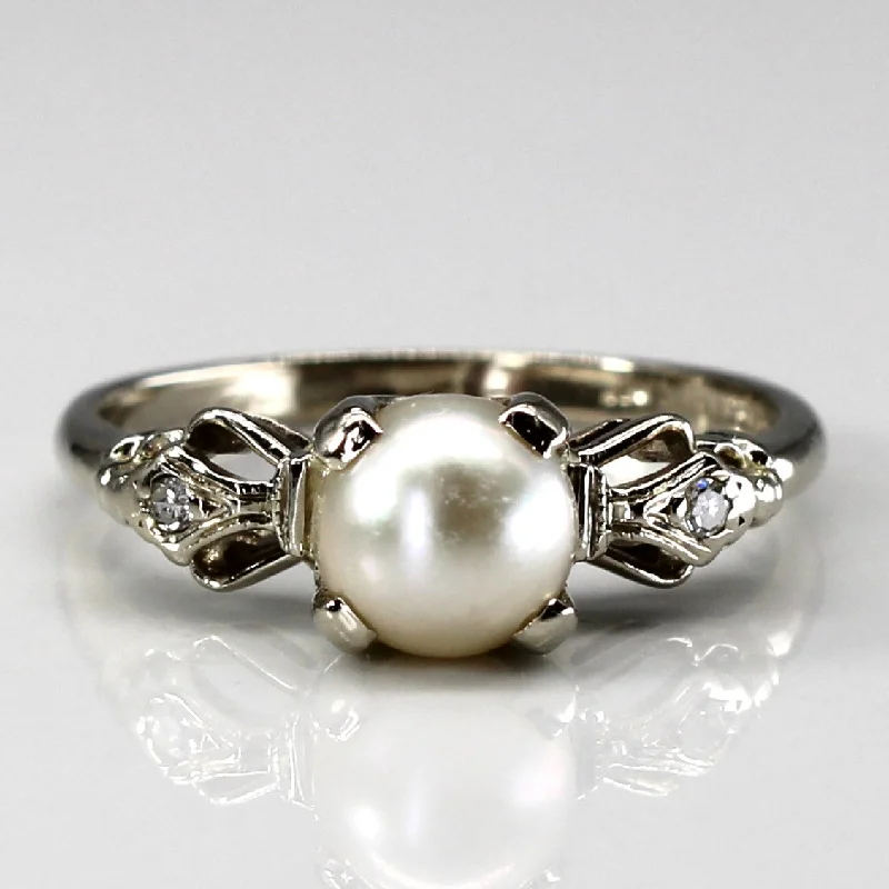 Three Stone Pearl & Diamond Ring | 0.02ctw | SZ 6.25 |