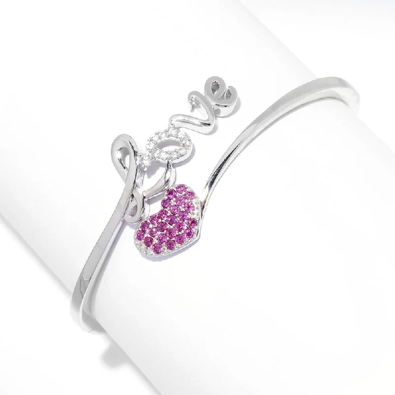 925 Sterling Silver Rhodolite Garnet and White Natural Zircon Bangle