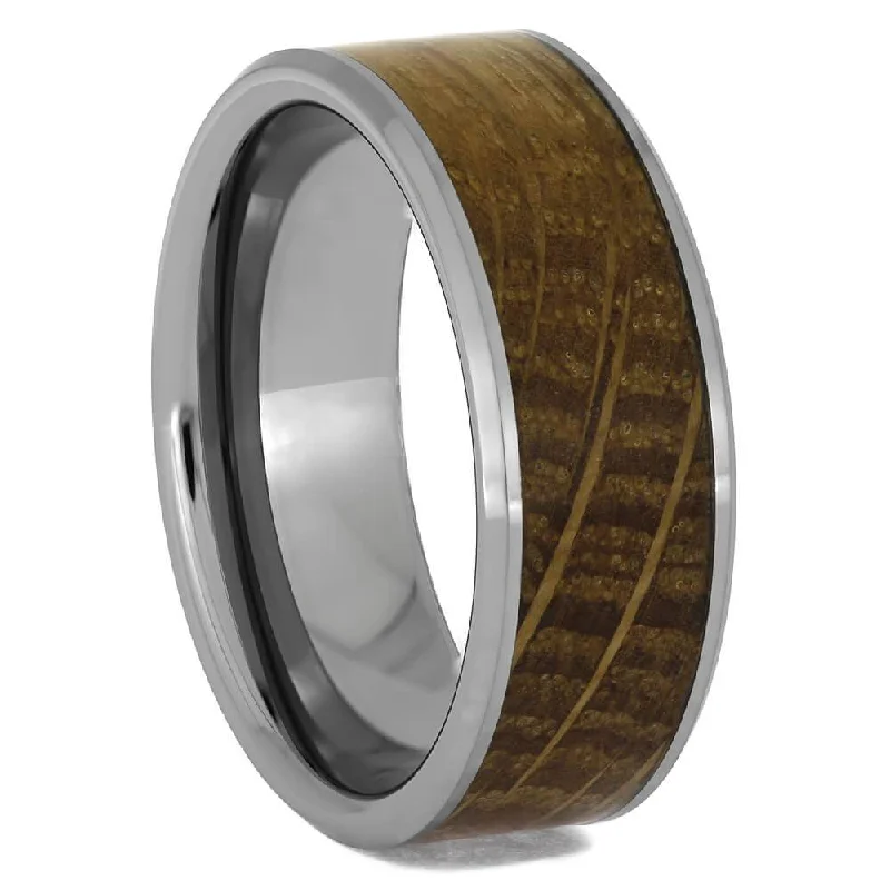 Whiskey Barrel Oak Wood Wedding Band in Tungsten