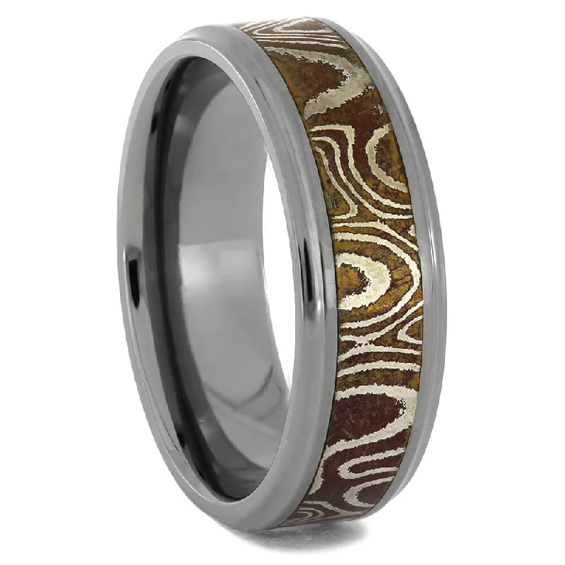 Titanium Men's Ring with Copper & Silver Mokume Gane