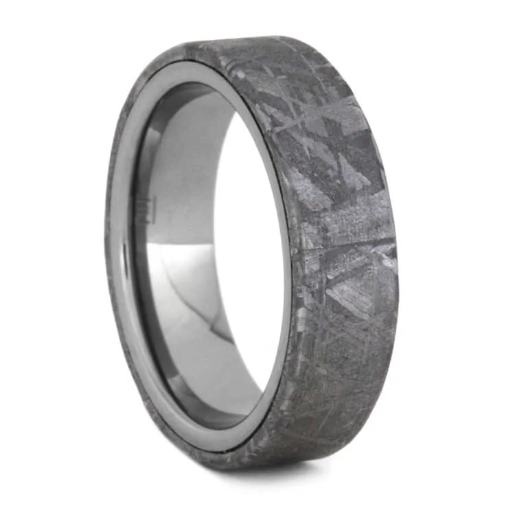 Tungsten Wedding Band with Meteorite Overlay