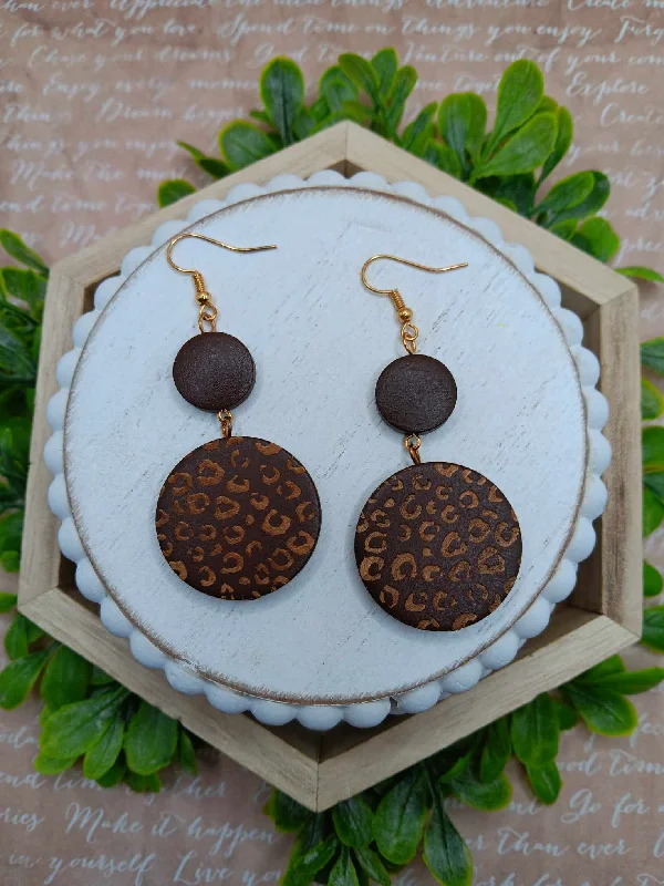 Brown Wooden Leopard Etched Earrings