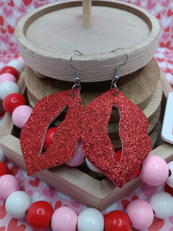 Red Glitter Lip Earrings