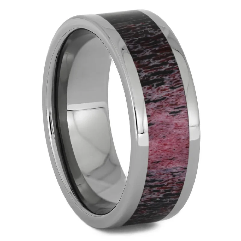 Red Deer Antler Wedding Band in Titanium